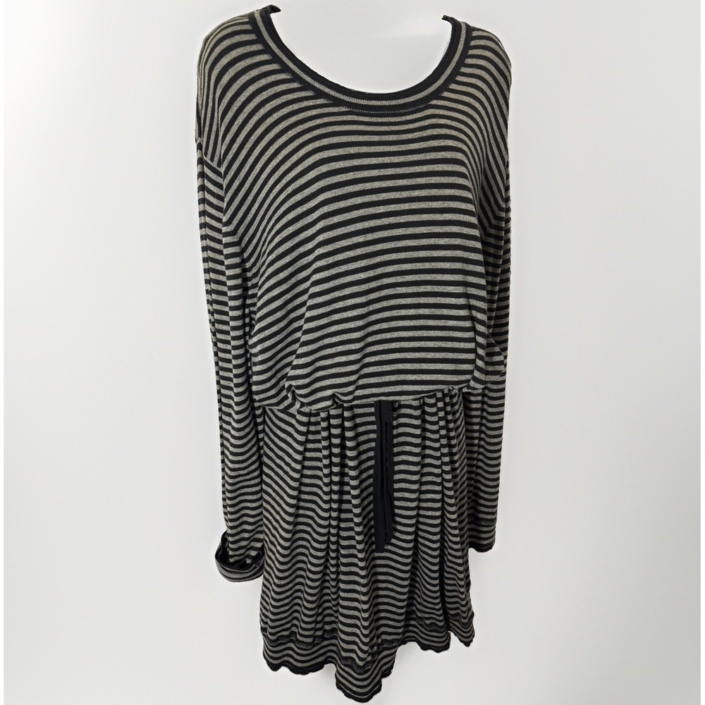 Norma Kamali Striped Soft Cotton Knit Drawstring Double Hem Mini Dress XXL FLAW